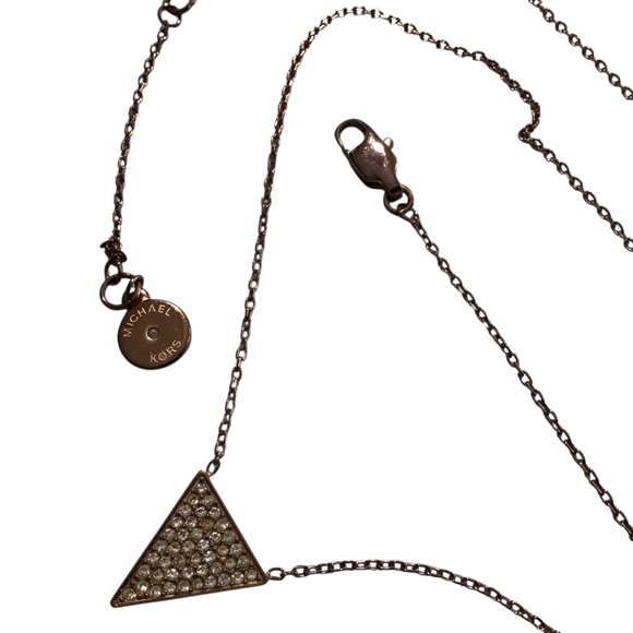 Michael Kors Necklace Triangle Pendant Clear Stones Gold Tone Chain - Picture 2 of 4